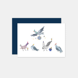 Carte de voeux chiffres illustrés Pigeons