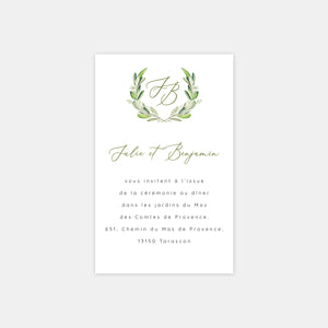 Hochzeitseinladungskarte, Monogramm-Blätter