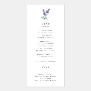Aquarell-Hochzeitsmenü in der Provence