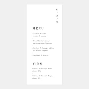 Discreet modern wedding menu