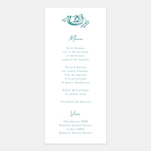 Wedding menu engraving the south