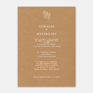 Hochzeitseinladung aus Brindille-Kraftpapier