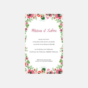 Carton invitation de mariage Fleurs Aquarelle