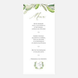 Hochzeitsmenü-Monogramm-Blatt