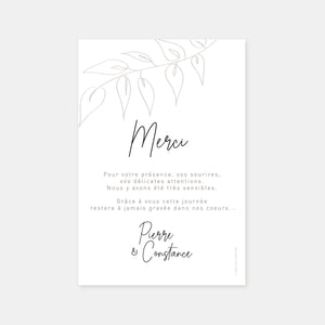 Carton remerciements de mariage esquisse feuillage