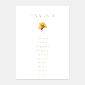 Watercolor ginko biloba wedding table plan - 5ex