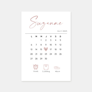 Faire-part de naissance calendrier 30 jours