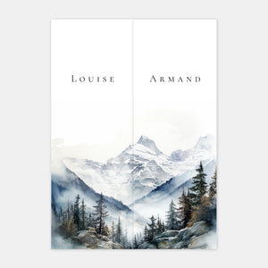 Faire-part de mariage montagne hiver aquarelle