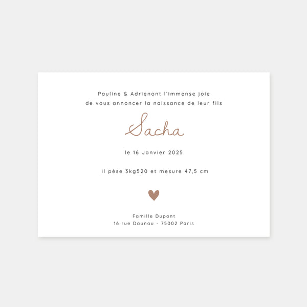 Faire-part de naissance petit coeur