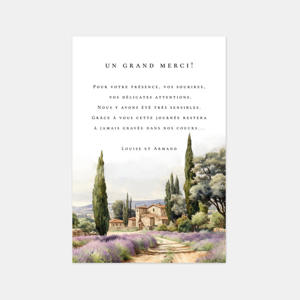 Hochzeits-Dankeskarte Provence-Aquarell