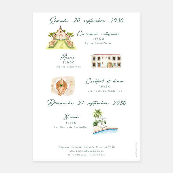 Watercolor Breton coast wedding invitation