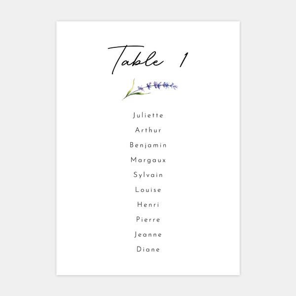 Plan de table de mariage brin de lavande