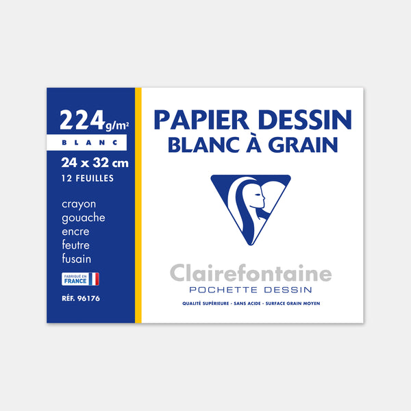Pochette papier pour dessin grain 224g - 24x32
