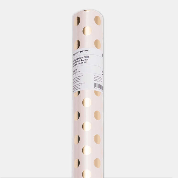 Papier cadeau rose pois dore