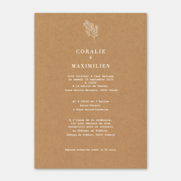 Brindille kraft wedding invitation