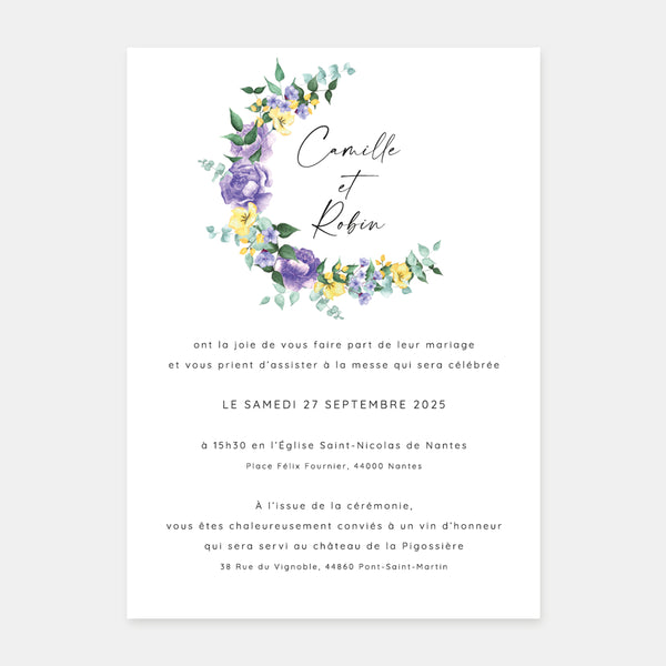 Faire-part de mariage couronne de fleurs
