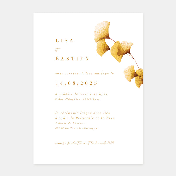Aquarell-Ginkgo-Biloba-Hochzeitseinladung