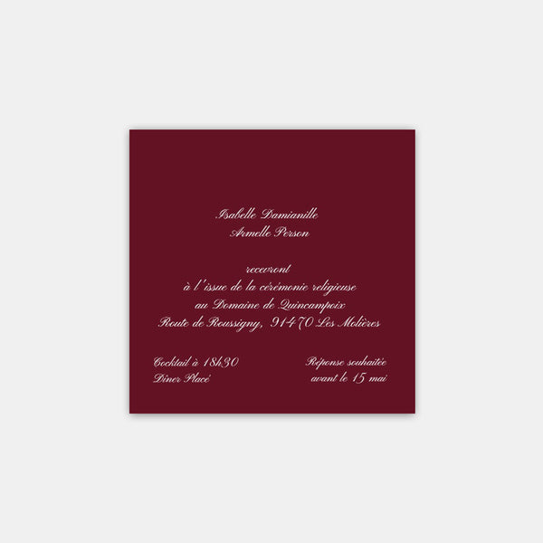Carton invitation de mariage classique impression blanche