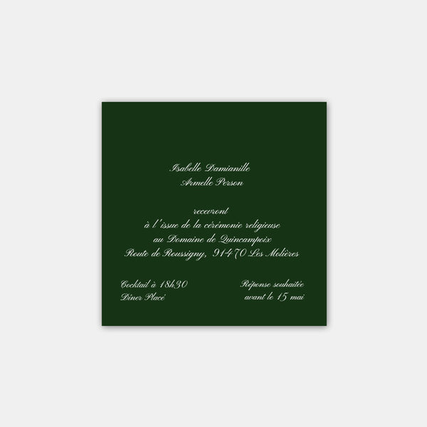 Carton invitation de mariage classique impression blanche