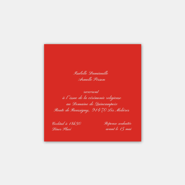 Carton invitation de mariage classique impression blanche