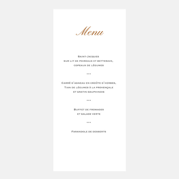 Menu de Mariage Carré Chic