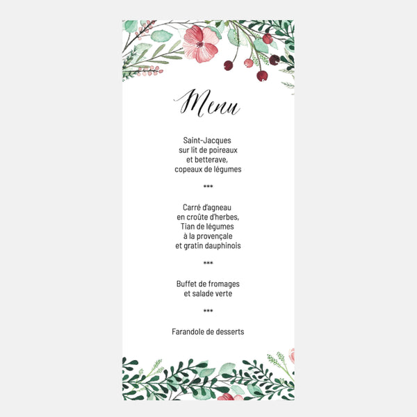 Blumen-botanisches Hochzeitsmenü