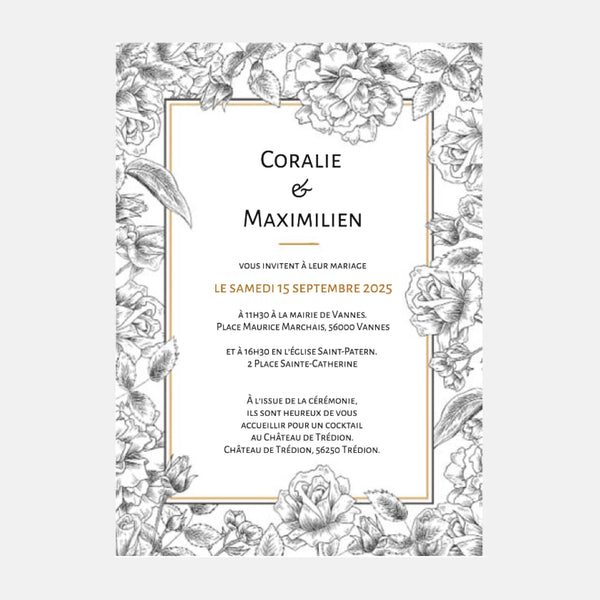 Wedding invitation Flowers Engraving