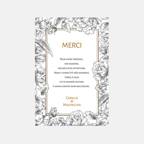 Cardboard thank you wedding flowers engraving