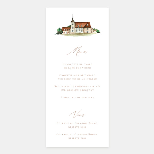 Menu de mariage domaine aquarelle