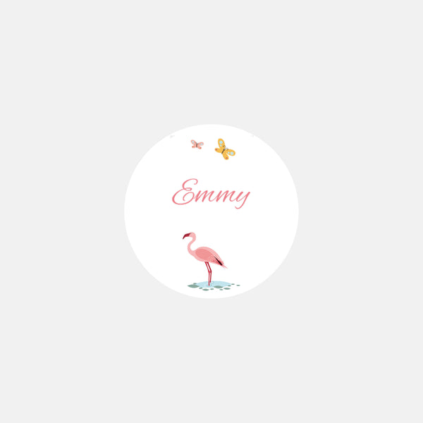 Personalisierte rosa Flamingo-Dschungel-Geburtsaufkleber - 48ex