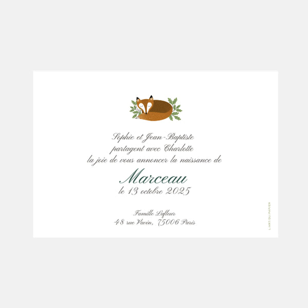 Classic fox birth announcement