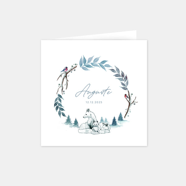 Geburtsanzeige für die Familie im Winter