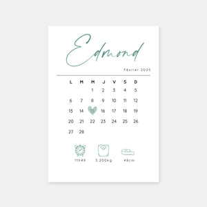 Faire-part de naissance calendrier 28 jours