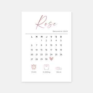Faire-part de naissance calendrier 31 jours