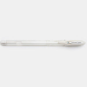 Stylo encre gel metal pointe fine blanc uniball